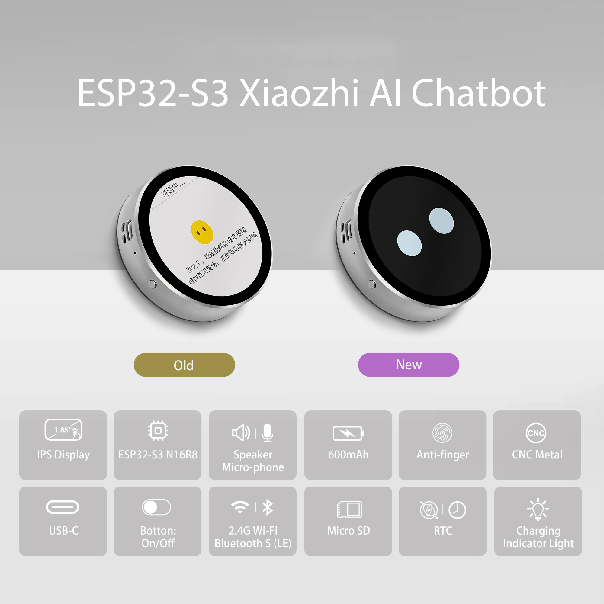 DeepSeek XiaoZhi AI Voice Chat Robot BOX ESP32-S3 LVGL Development Board 1.8 inch Round Screen ESP32-S3 1.8 inch TFT LCD Display
