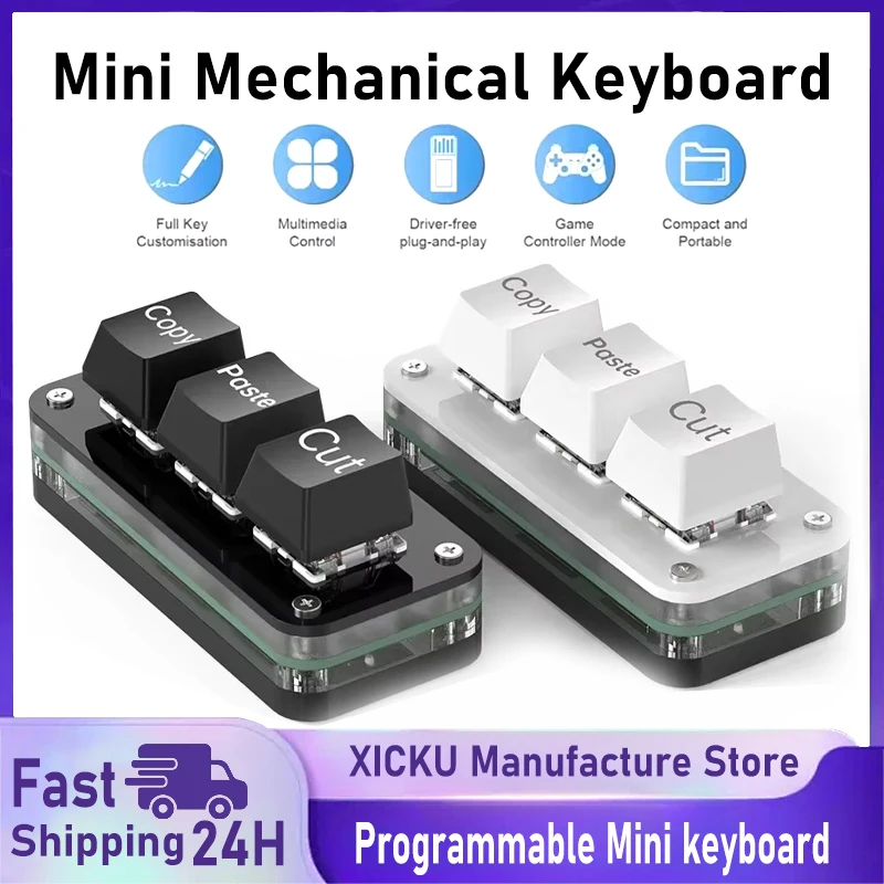 

RGB 3 Keys Macro Programming Mini Keyboard for Photoshop Gaming Hotswap Programming Keypad Copy Paste Mini Button for Gaming