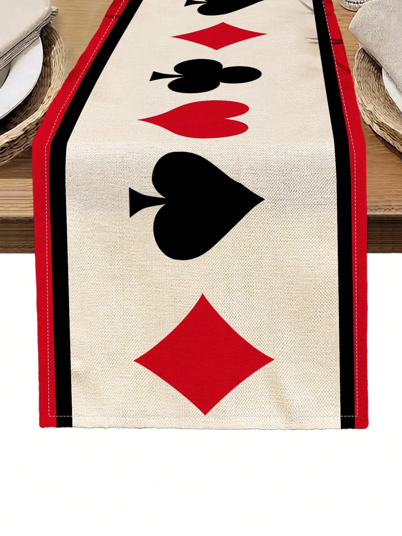1pc Casino Night Playing Card Suits Table Runner - Linen 2D Printed Decor for Dining Table, Kitchen, Poker Party & Game Night Gi