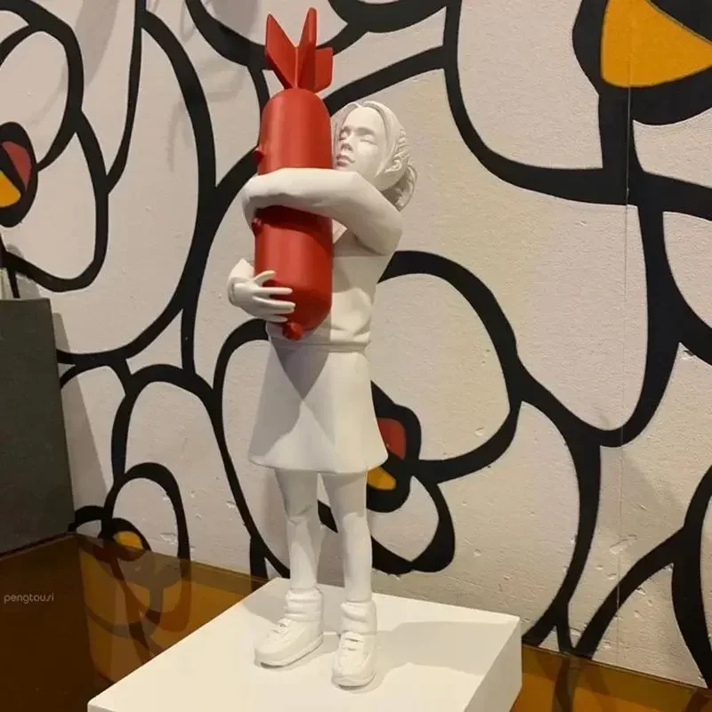 Bomb Hugger Banksy Sculpture  Bomb Girl Street Art Resin Statue Design Ornaments Office Home Decor Living Room Decoration Crafts