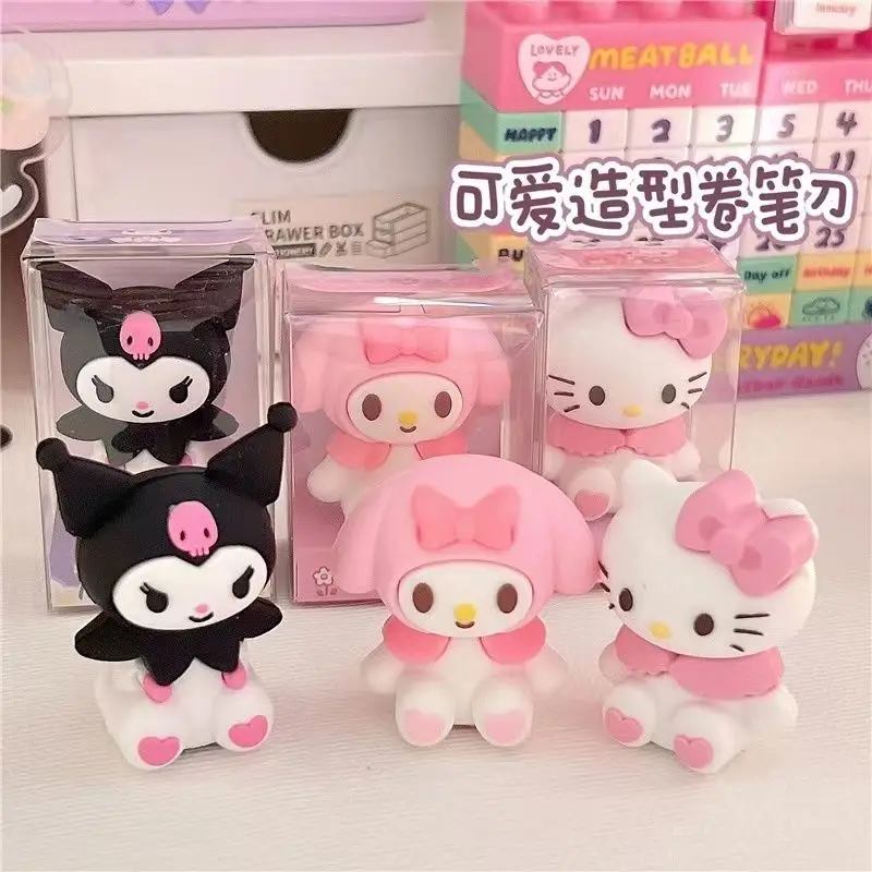 

New Sanrio Hello Kitty Kuromi My Melody Cartoon Cute Kawaii Girl Heart Student Single Hole Silicone Shape Pencil Sharpener Gift