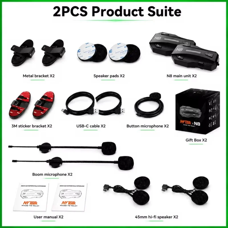 NYTalk N8 Motorcycle Bluetooth Intercom Helmet Communication System with ENC Noise Reduction IP67 Waterproof 8 Rider Group Chat image 3