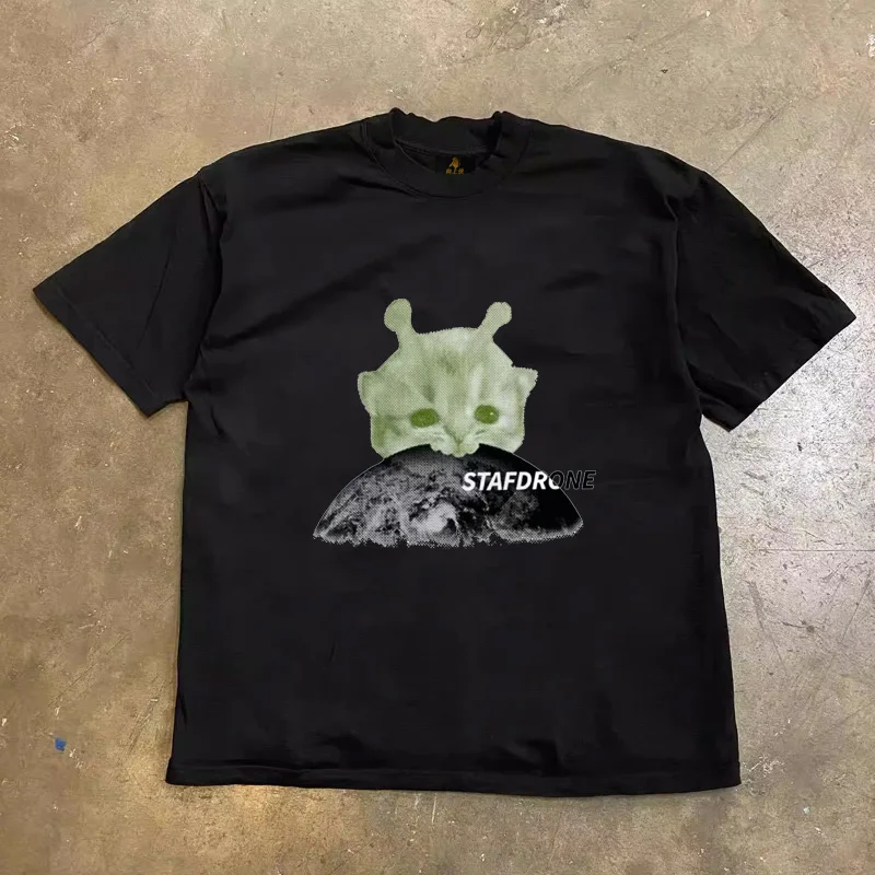 Loose Fit Cotton T-Shirt Unisex Short Sleeve Double Thread UPUPXIA Hero Print Sweat Absorbent round Neck Casual Summer Top
