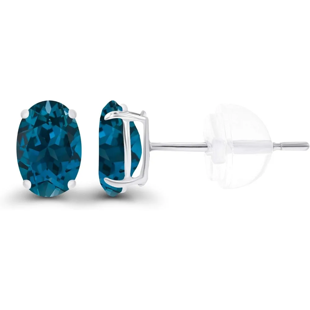 Genuine Birthstone Oval Stud Earrings in 14K Gold for Women - Hypoallergenic, Natural or Created Gemstone Options