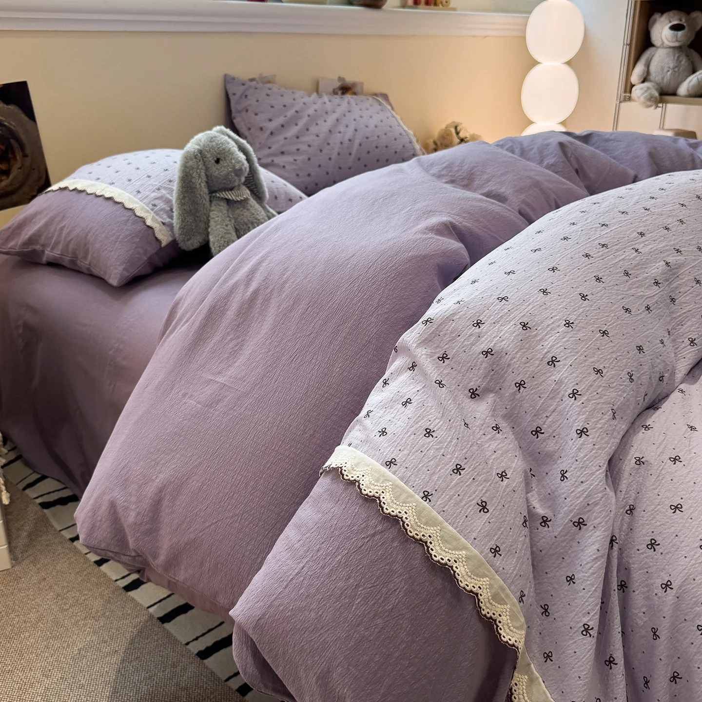4pcs Floral Duvet Cover Set with Sheet and Pillowcases Korean Lace Bedding Set Twin Single Queen Quilt Cover Bedding Linen Set