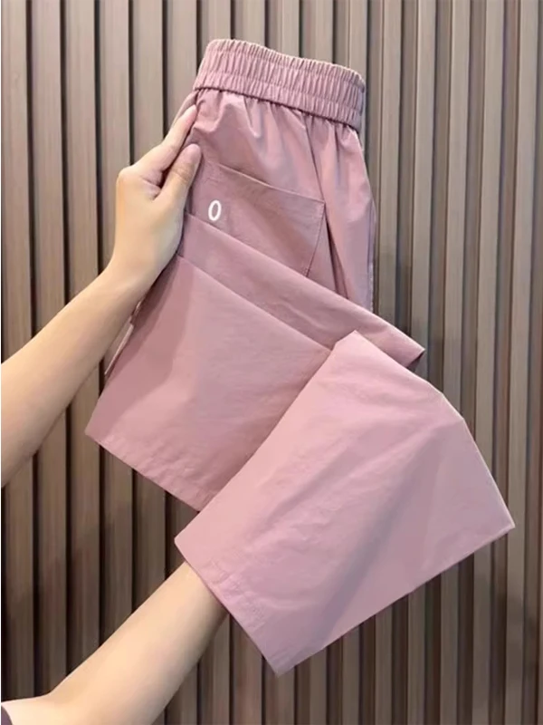 

Ice Silk Qui Dry Sports Pants Women's Summer Small Size Elastic Waist Loose Casual Harlan Pants Straight Leg Dad Sle
