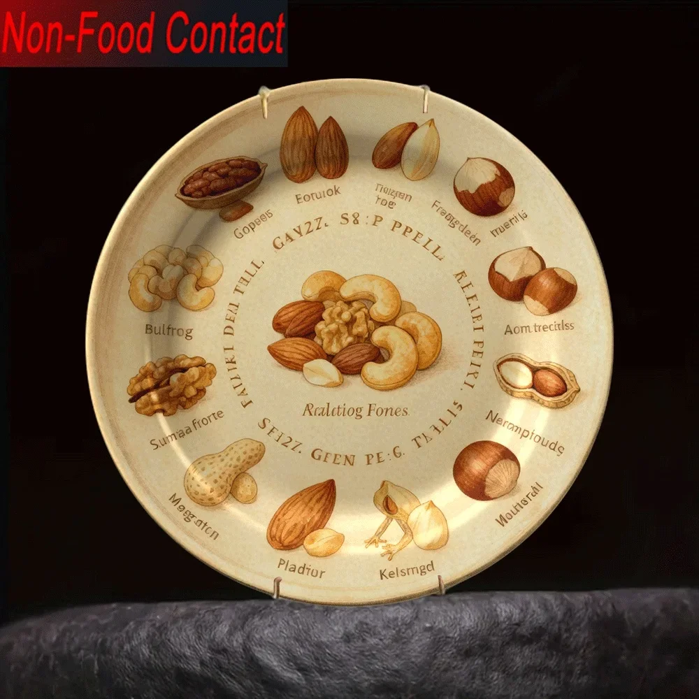 1pc Vintage Nuts & Seeds Ceramic Decorative Plate - Non-Food Contact Safe, Elegant Nut Design with Almonds, Hazelnuts, Pecans,