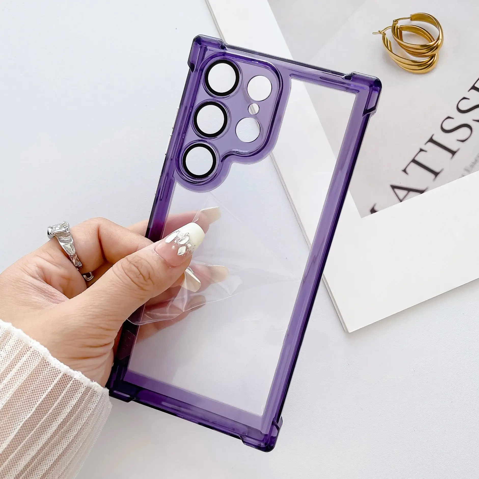 

Защитный акриловый чехол-бампер с прозрачными линзами для Samsung Galaxy S24 S23 S22 Ultra Plus Z Fold Flip 3 4 5, жесткий противоударный чехол