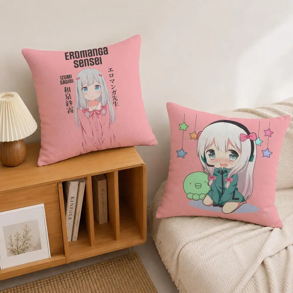 Anime Izumi Sagiri Cushion Cover Natural Linen Pillowcase Set, All-in-One Decor for Sofa, Bedroom & Chair
