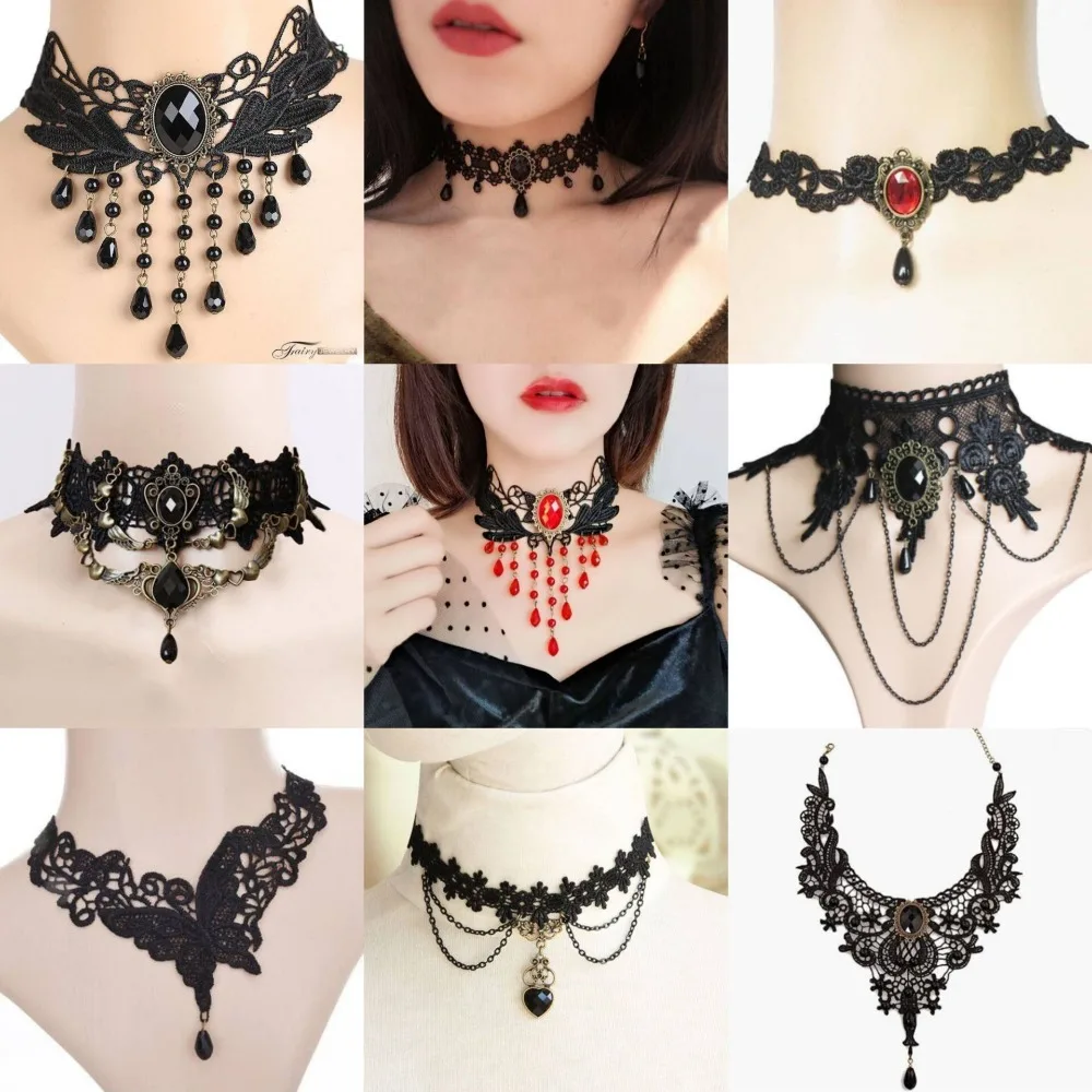 Sexy Black Lace Necklace Punk Style Personalized Lace Collar Gothic Choker Lace Clavicle Chain Wedding Party Jewelry Accessories