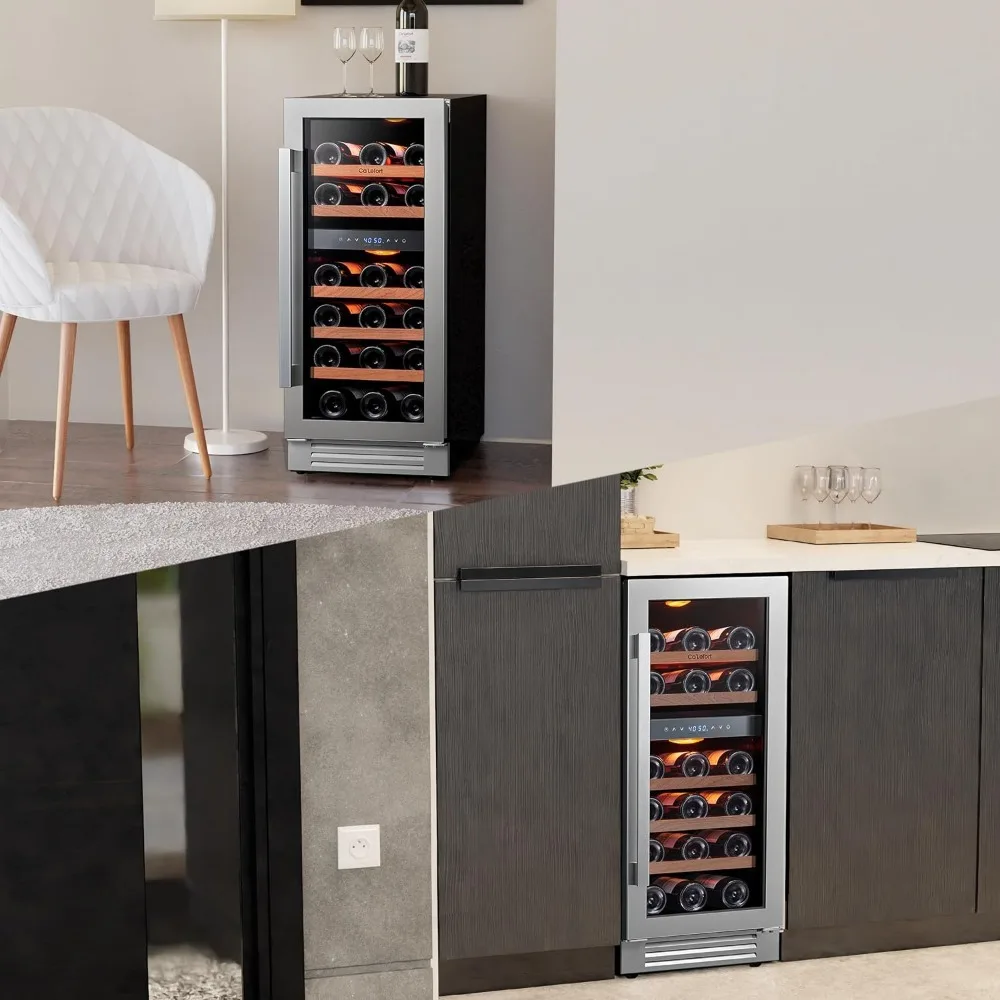Ca'Lefort 15 Inch Wine Fridge, 28 Bottle Wine Cooler Refrigerator, 40-65°F Wine Refrigerator Glass Door, 3 LED Dual Zone Wine Fr