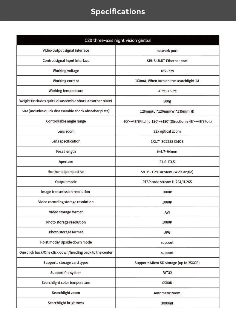 2024 Skydroid C20 Three Axis C20 Camera Lens With 3-Axis Gimbal Stabilization For Ultra-Smooth Aerial Video Recording