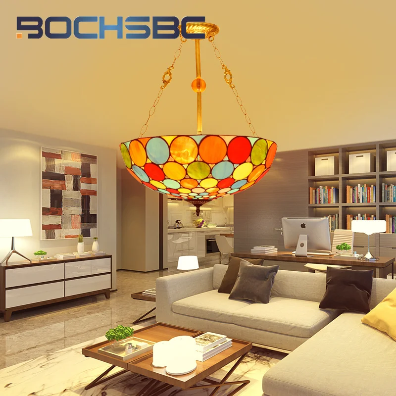 BOCHSBCTiffany Bohemian style colorful glass chandelier Art Deco Hotel Living Room Dining Room Bedroom upside-down pendant light