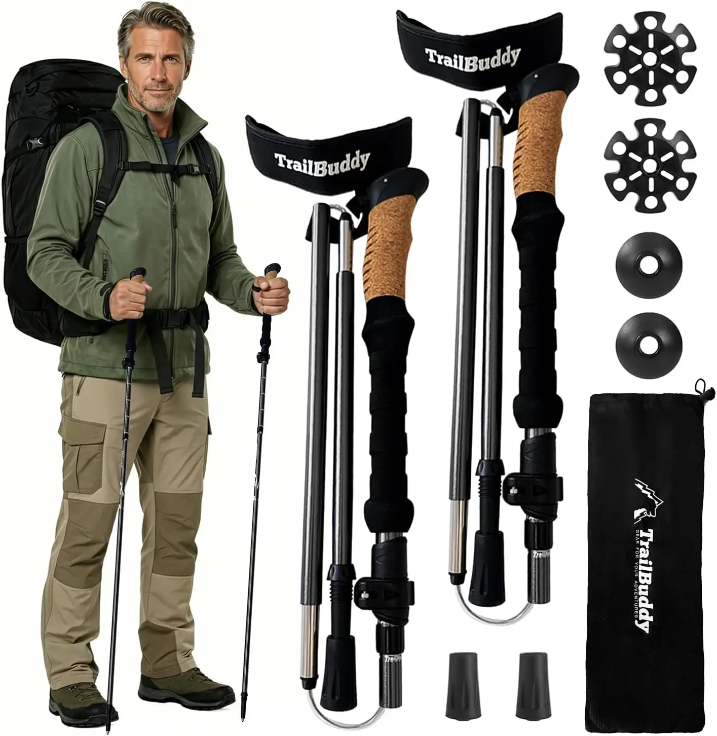 

Trekking Poles – Lightweight 7075 Aluminum Hiking Poles for Women, Men & Seniors – Collapsible or Foldable Walking Sticks
