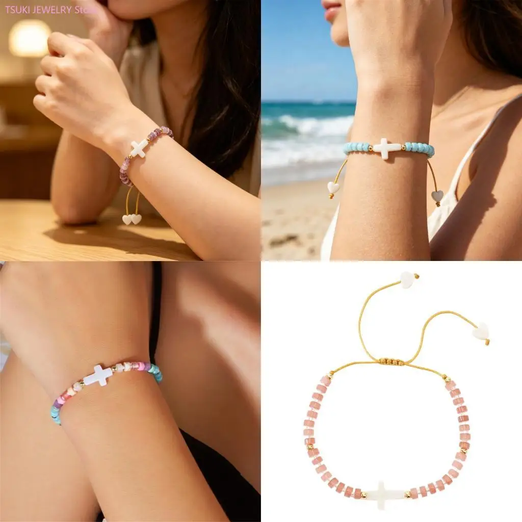 62KE Versatile Beaded Crosses Bracelet With Adjustable Closure For Gift Giving