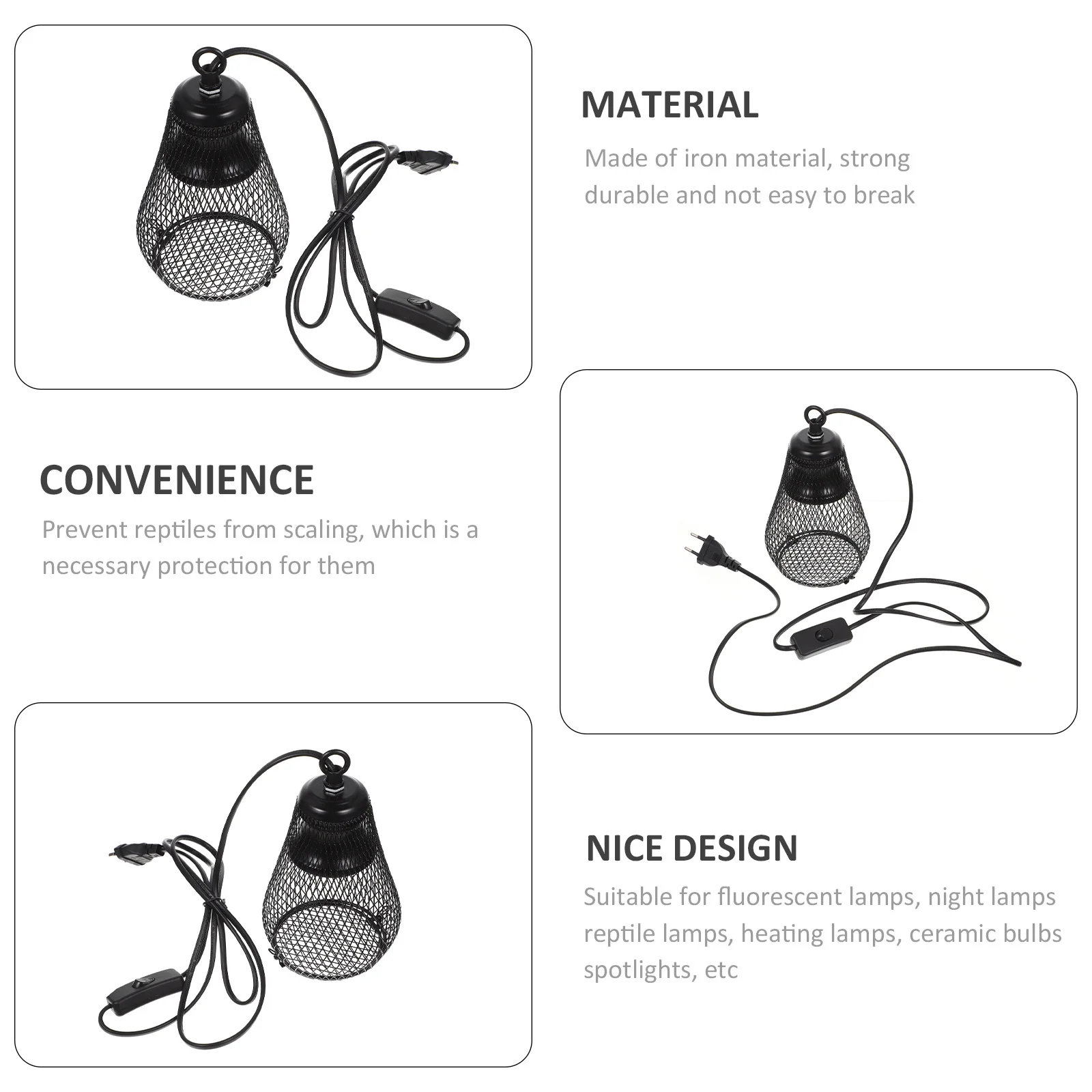 

Reptile Lamp Cover with Hook High Class Material Efficient Heat Dissipation Wear Resistant Reptile Terrarium Supply Eu Plug