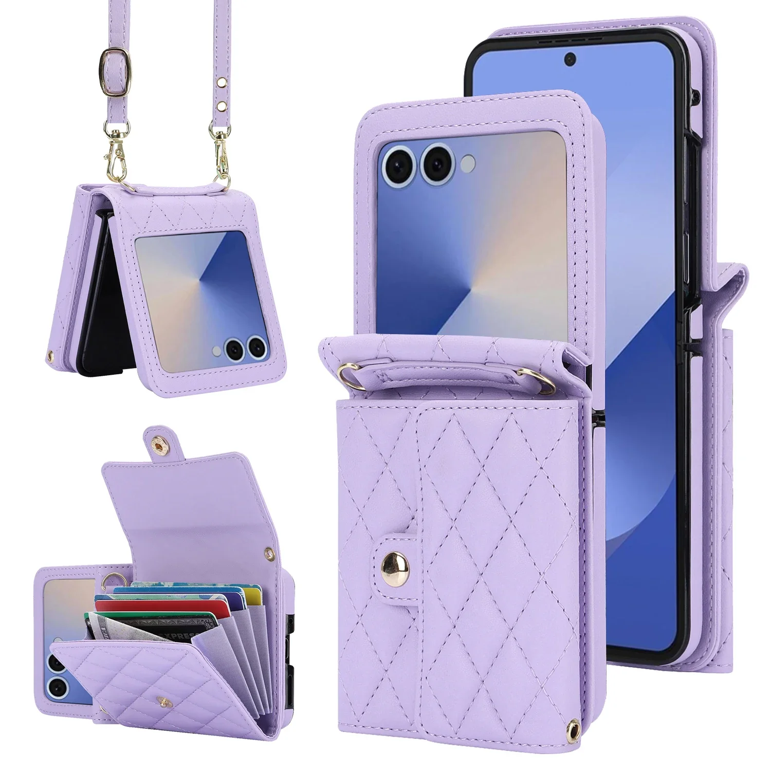 

Кожаный чехол через плечо для телефона Samsung Galaxy Z Flip 7, 6, 5, 4, 3, Flip7, Flip6, Flip5, RFID-блокировка, чехол-бумажник с слотом для карт