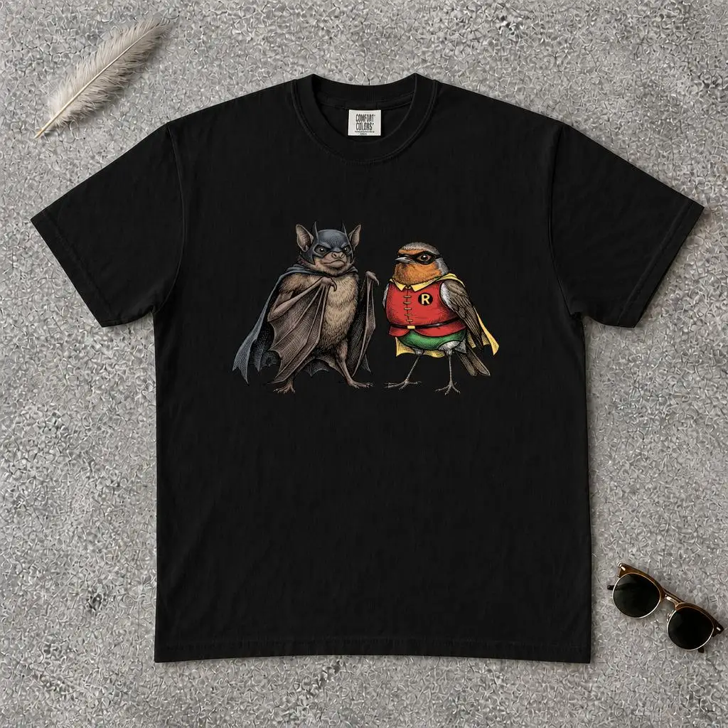 Bat Robin T-Shirt, Superhero Animal Graphic Tee, Comic Fan Apparel