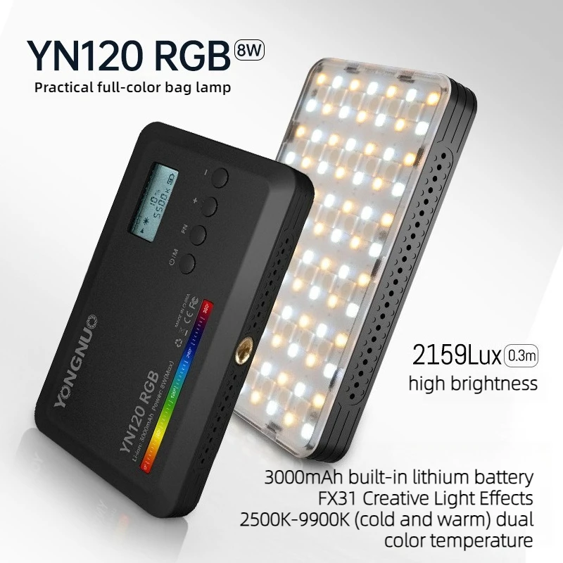 YN120 RGB Full Color Fill Light 2500K-9900K Mini LED Video Lights 3000mAh Pocket Lamp Cold Shoe for Camera Photo Vlog Live
