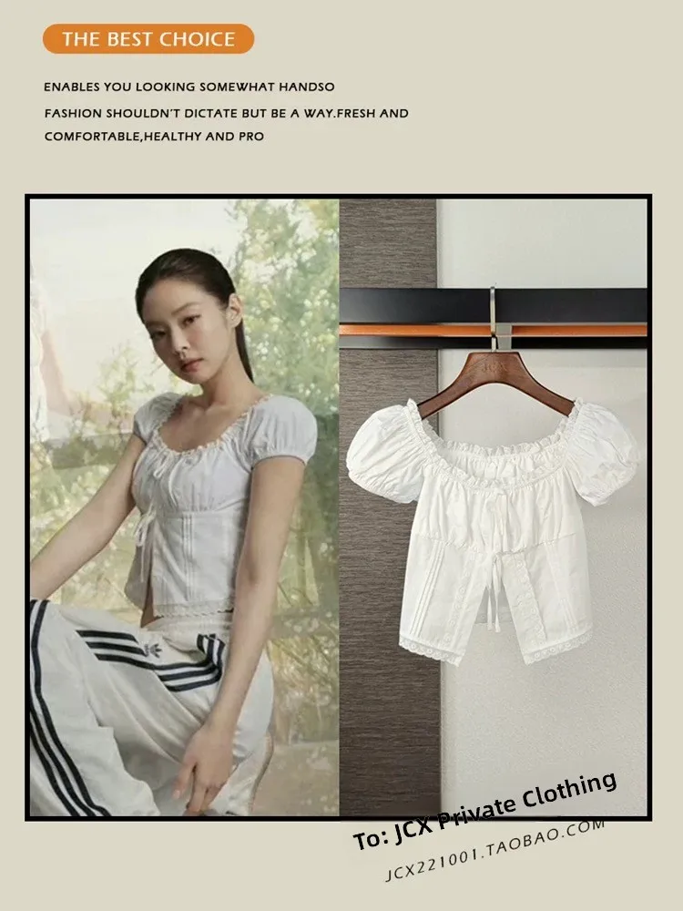 

Jennie Korean Style Bubble Sleeve Lace Shirt Slimming Design Unique Small Audience Top Women's Business Casual Fashion Shirt