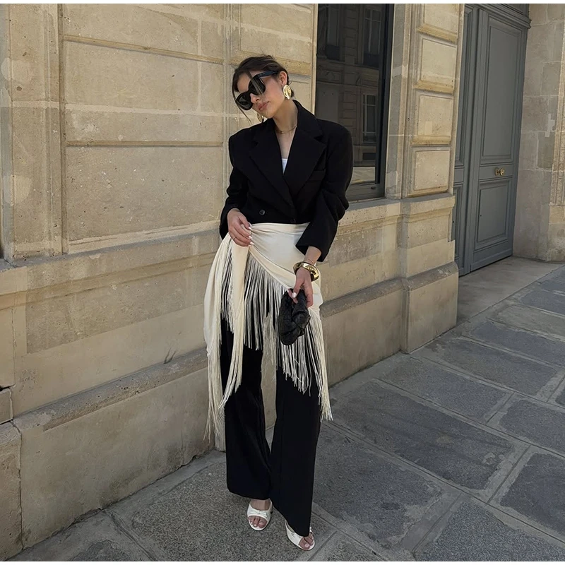 Fringe Wrap Skirt Solid Tie Waist Boho Style Elegant Women Fashion All-match Mini Skirts 2026 Party Chic Casual Vacation Outfit