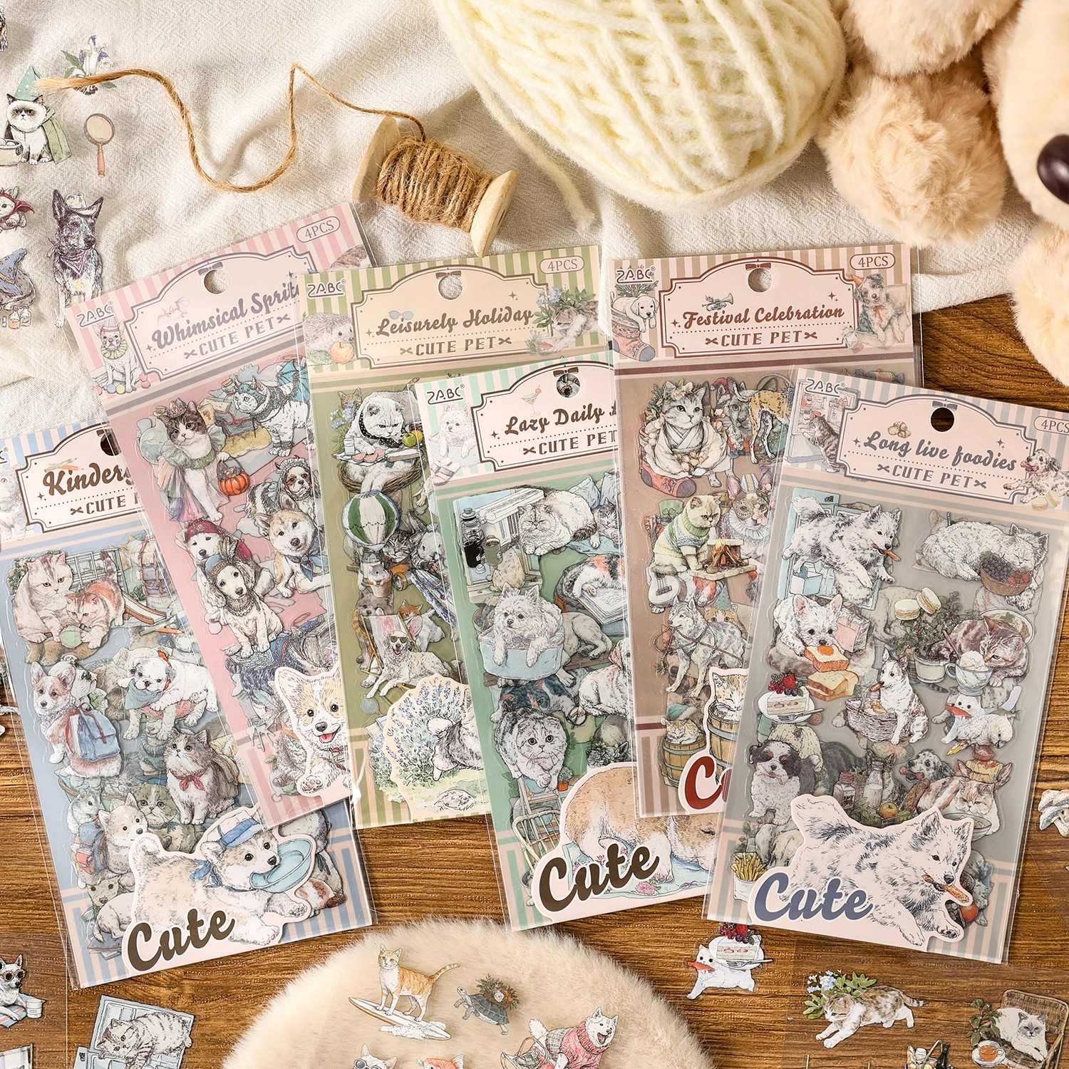 4sheets Cute Pet King Series Cute Cartoon Handbook Stickers Kawaii Die Cutting Stickers DIY Diary Scrapbook Aesthetic Supplies