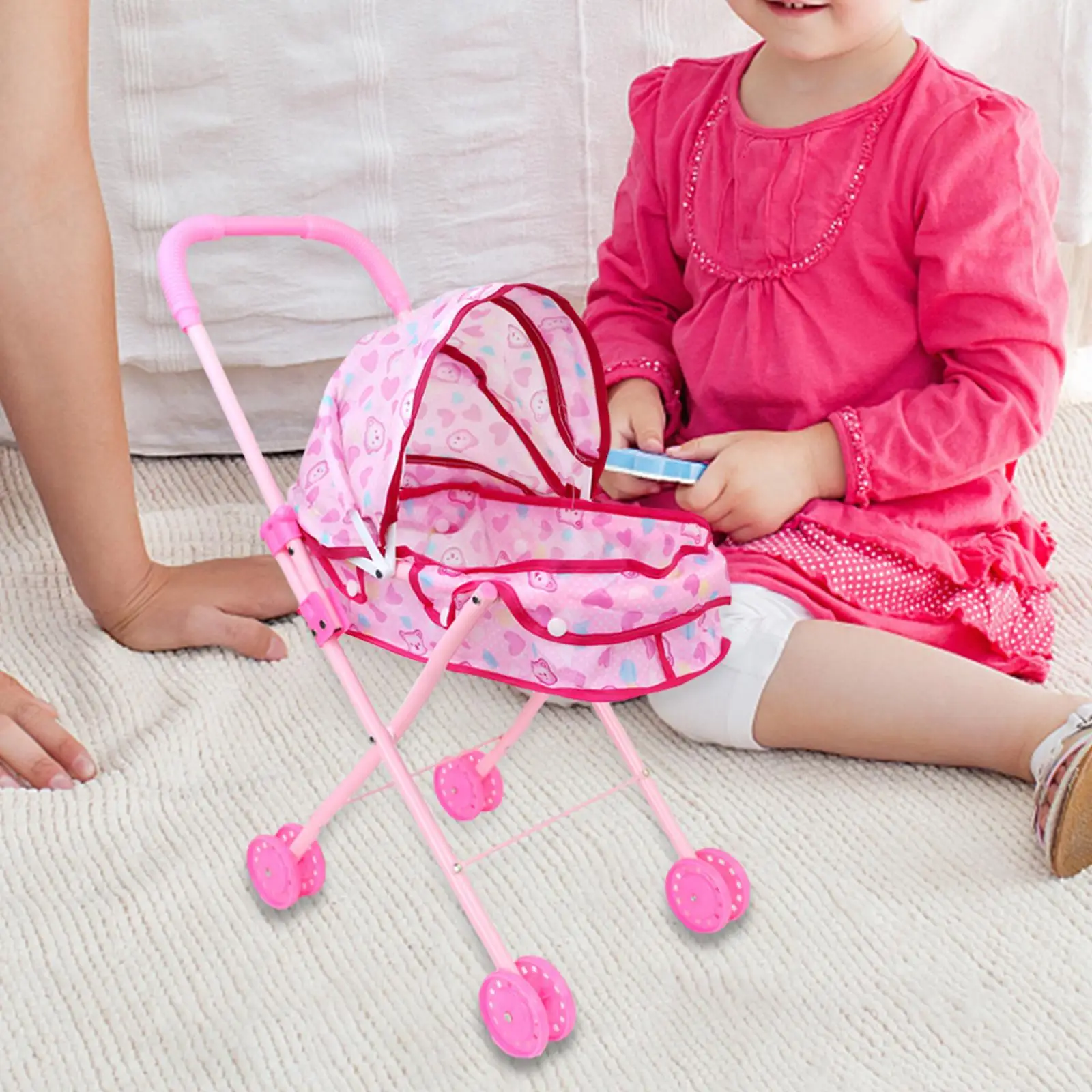 Foldable Doll Stroller Pretend Play Learning Activities Role Playing Party Favors Educational Simulation Pushchair Toy Mini Pram