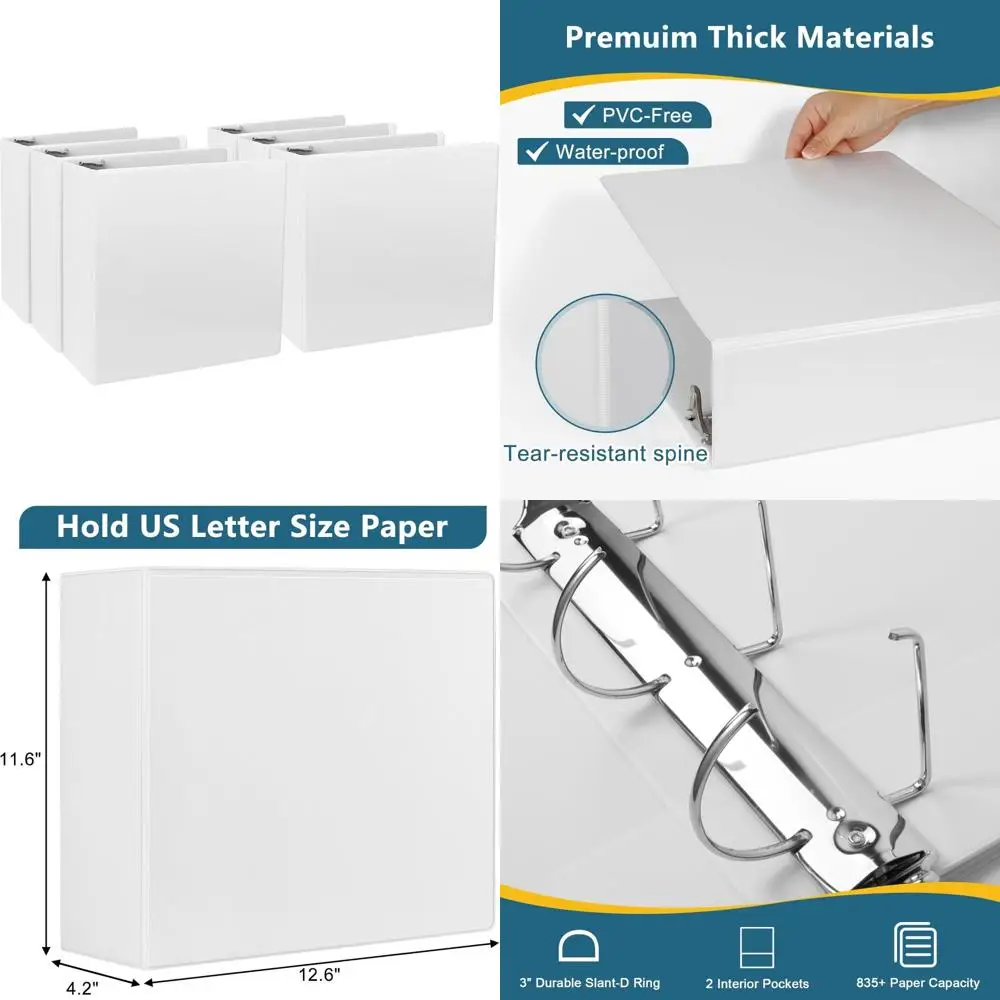 

Папки с 3 кольцами размера букв, дизайн с наклонным D-образным кольцом, вид на презентацию, белые, 6 шт., стандартная посадка для организации бумаги