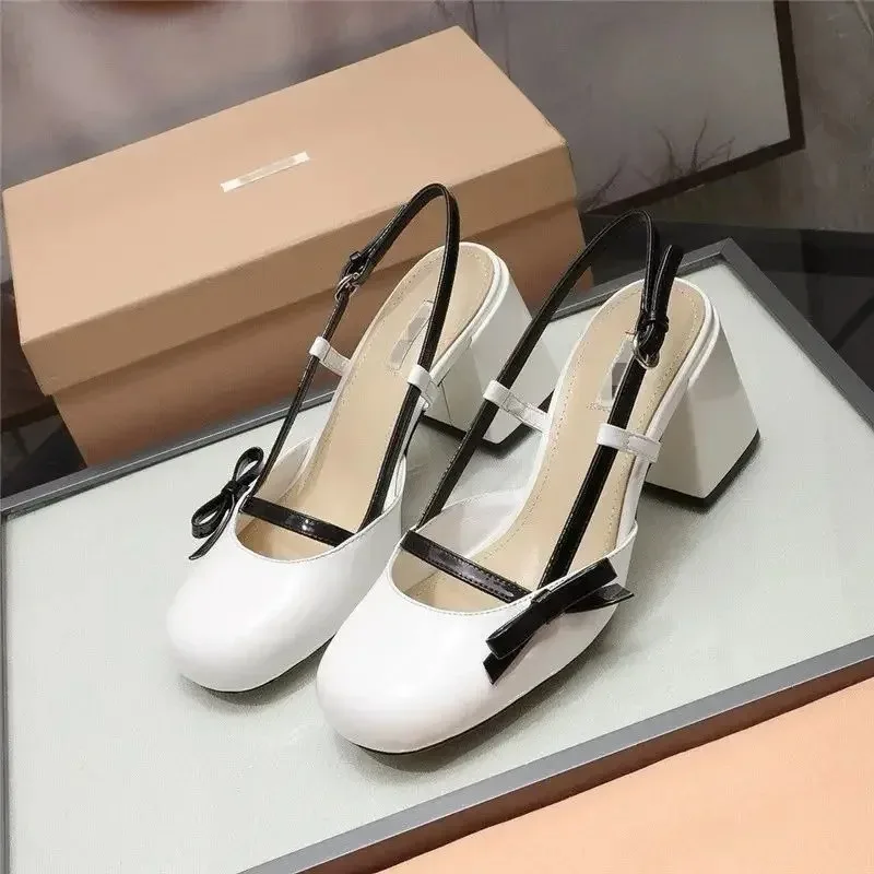 

Womens Mary Jane Shoes Black Patent Leather Female Sandals Back Straps with Bowknot