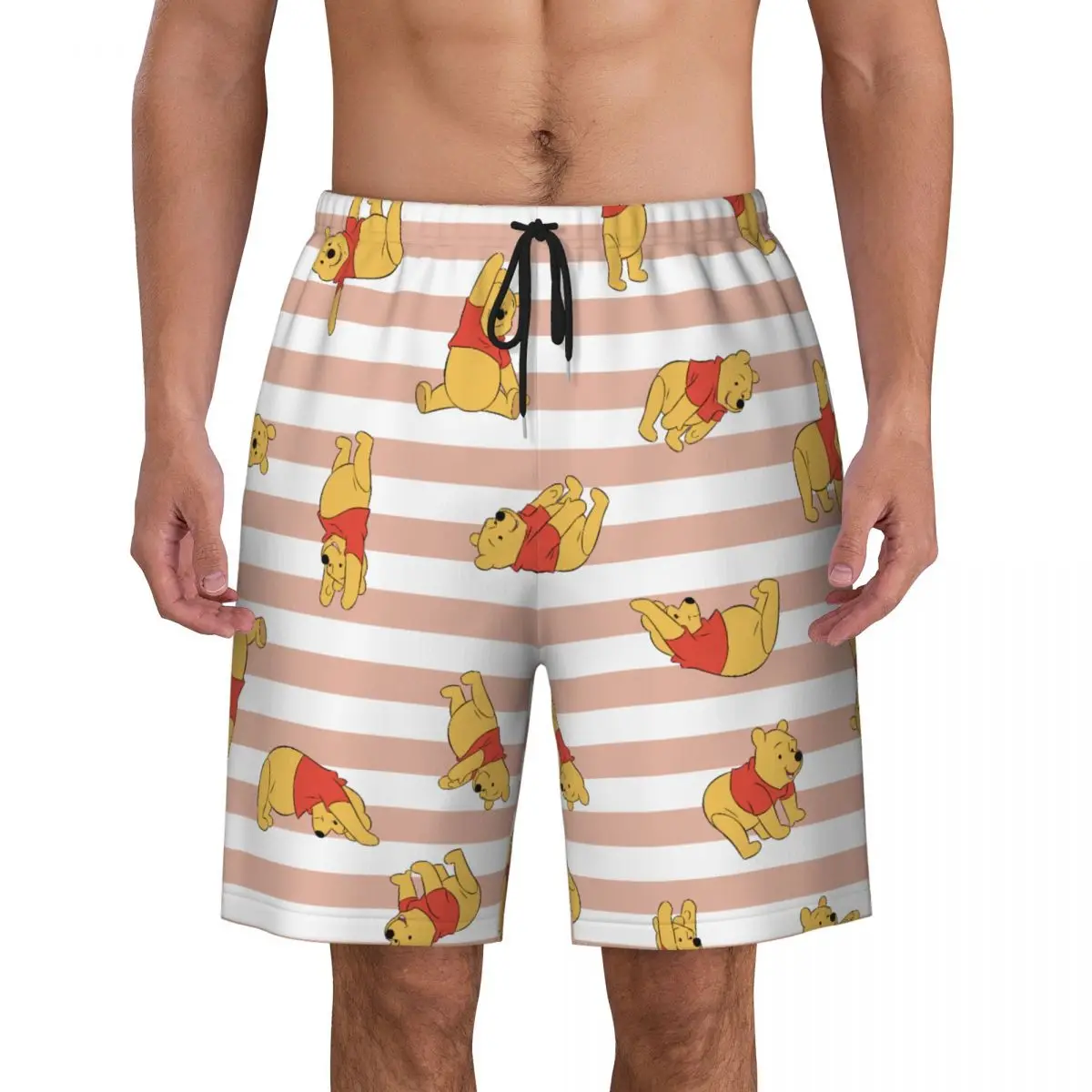 กางเกงขาสั้นลายการ์ตูนวินนี่เดอะพูห์สำหรับผู้ชายใส่เล่นน้ำชายหาดสไตล์ฮาราจูกุ