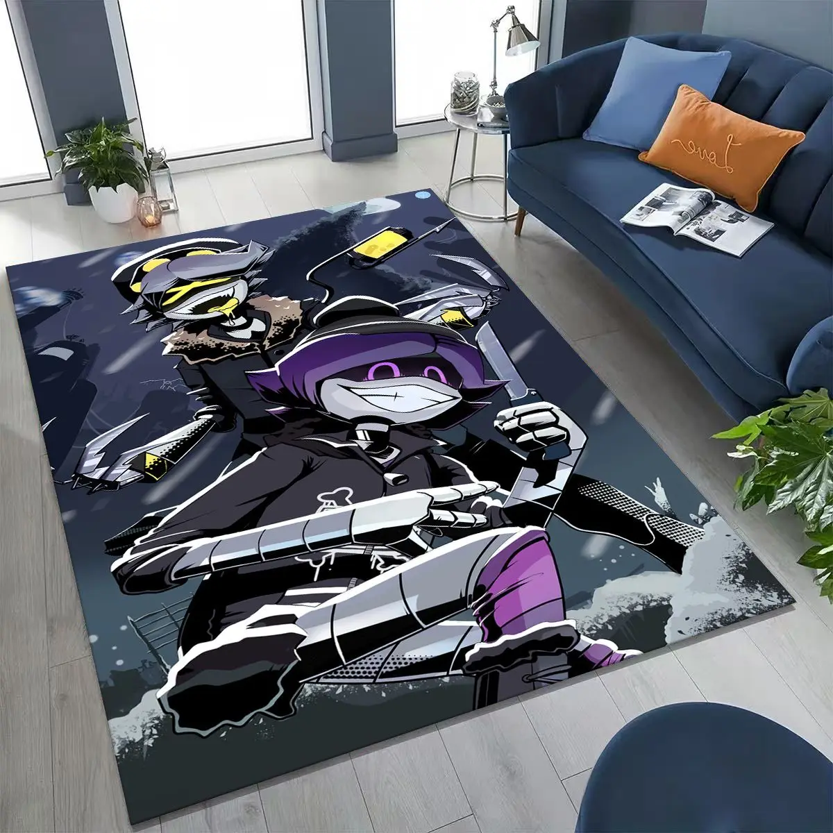 الكرتون القتل الطائرات بدون طيار Uzi روبوت الفن البساط لغرفة النوم غرفة المعيشة أريكة المنزل ممسحة ديكور ، كبير أطفال اللعب سجادة أرضية غير قابلة للانزلاق