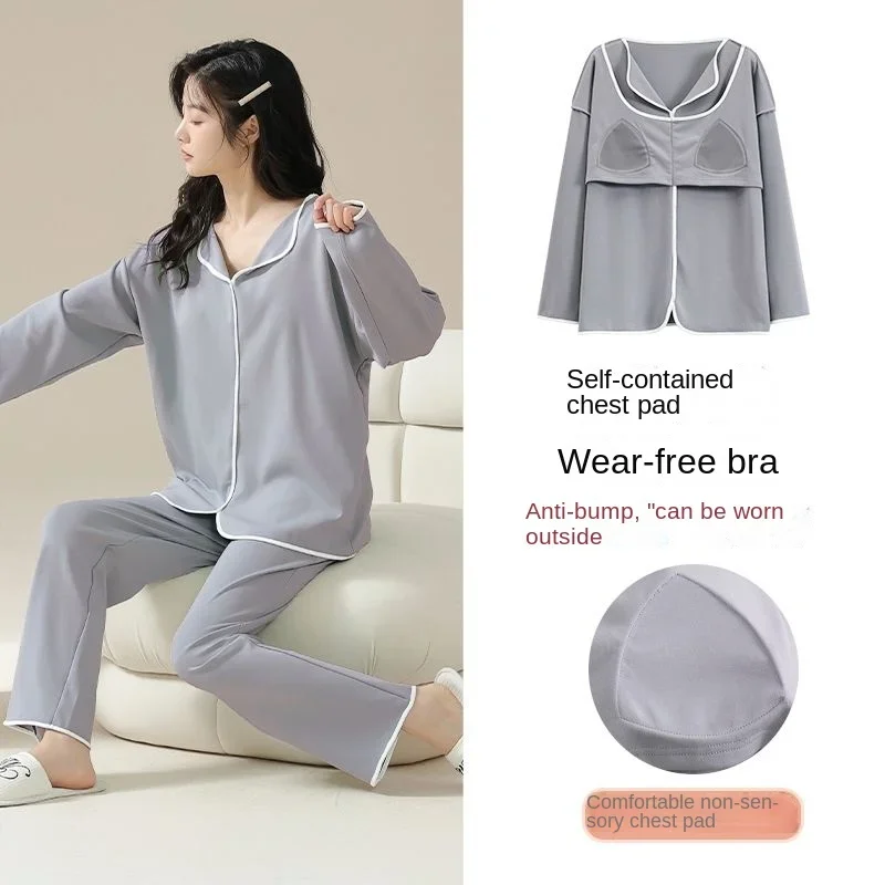 With Breast Pads Cute Printing Plus Size Loungewear Pullover Suit Loose Comfort New Style Spring and Autumn Modal Ms. Pajamas