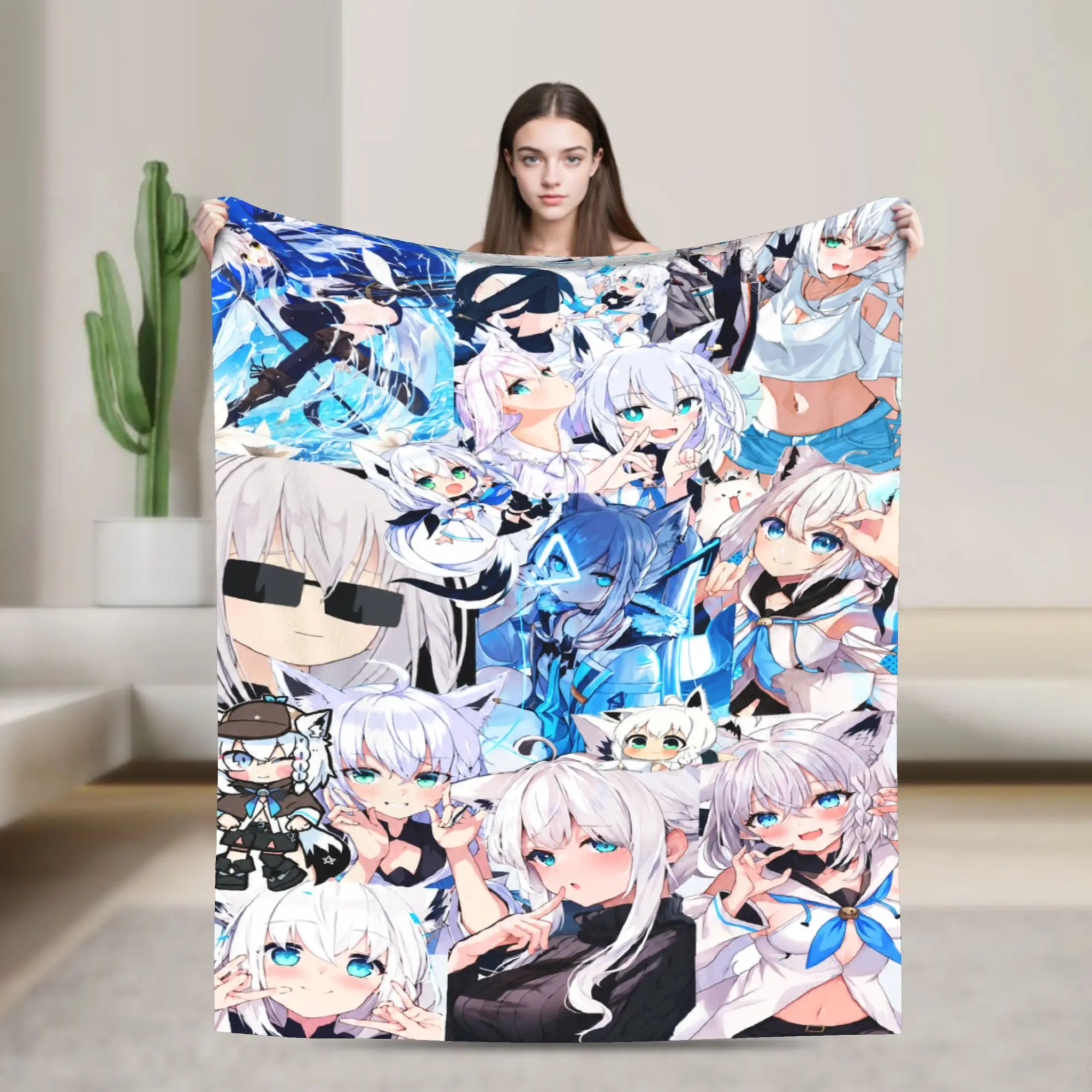 Hololive Gamers Shirakami Fubuki Hero Blanket Warm Soft Plush Throw Blanket For Boy Girl Couch Bed Flannel Bedspread Bed Cover