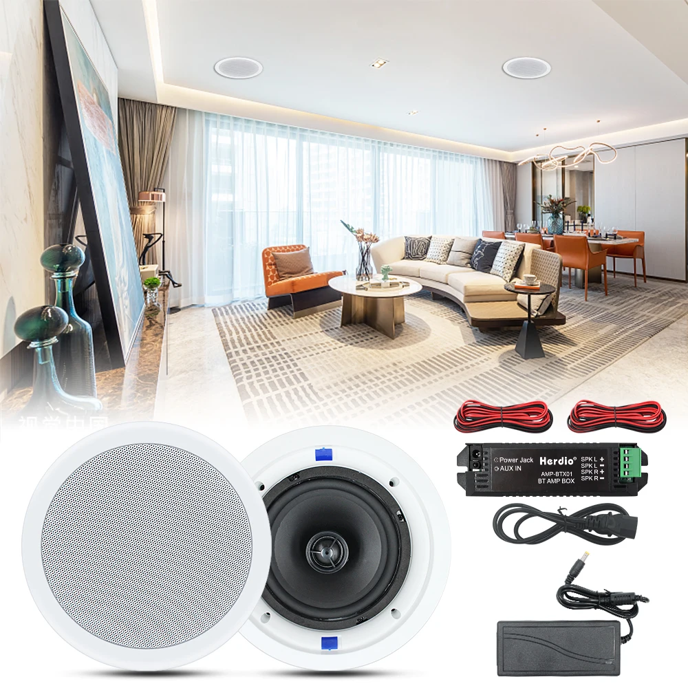 

Herdio 6.5 Inch 160W Home Audio Bluetooth Ceiling Speaker Two-Way Flush Mounted Speaker For Indoor Living Room Kitchen Office