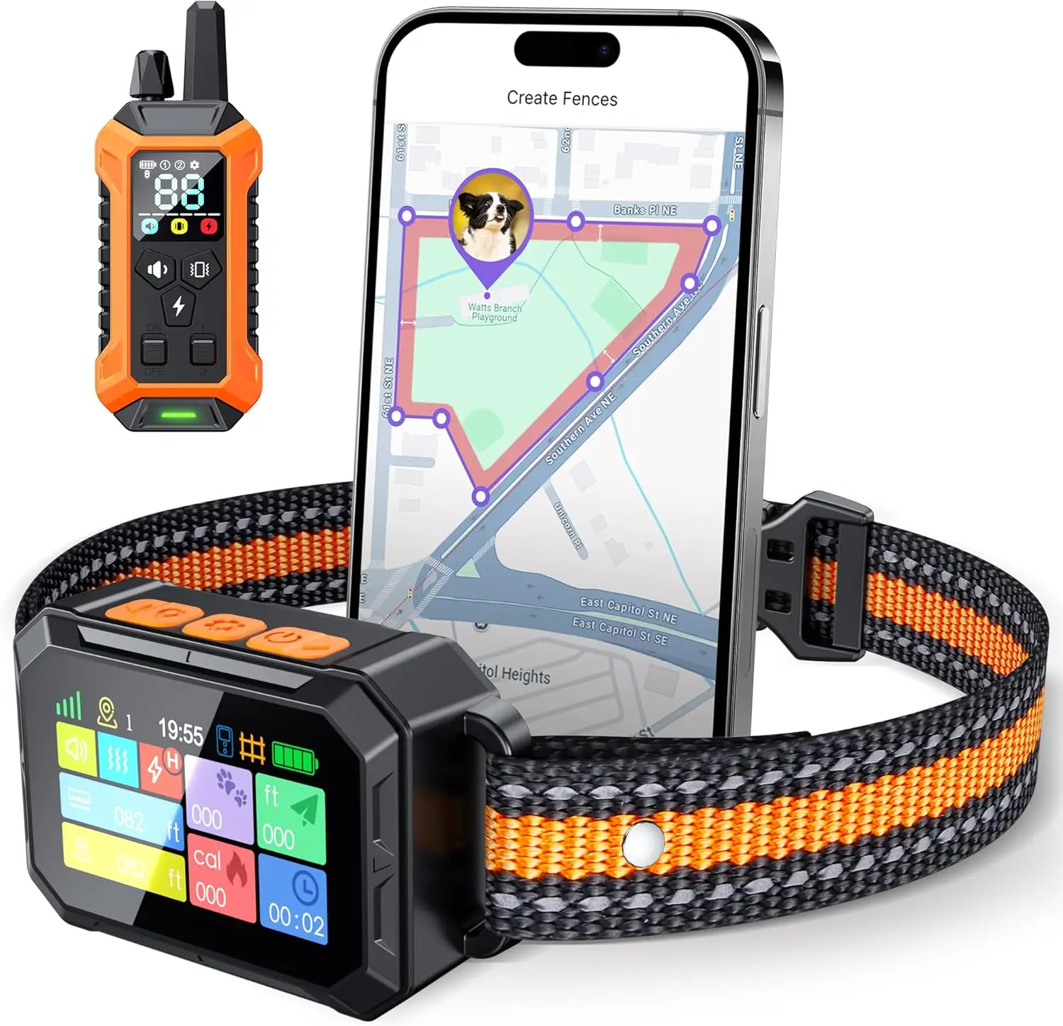 

GPS WirelDog Fence &Training Collar with Remote, Free App, 82ft to 7000ft Electric Fence, Waterproof LCD Collar, 3