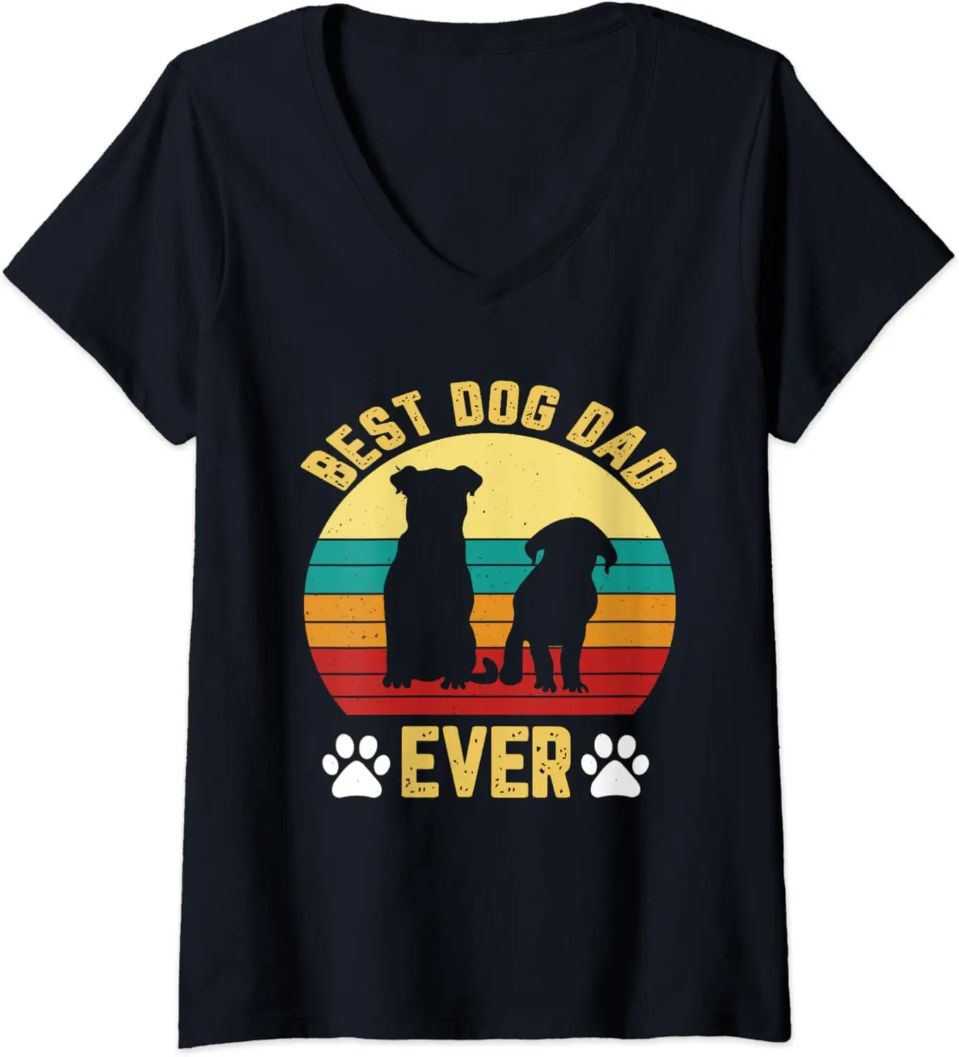 

Womens Best Dog Dad Ever Vintage Funny Father's Day Dog Lover V-Neck T-Shirt