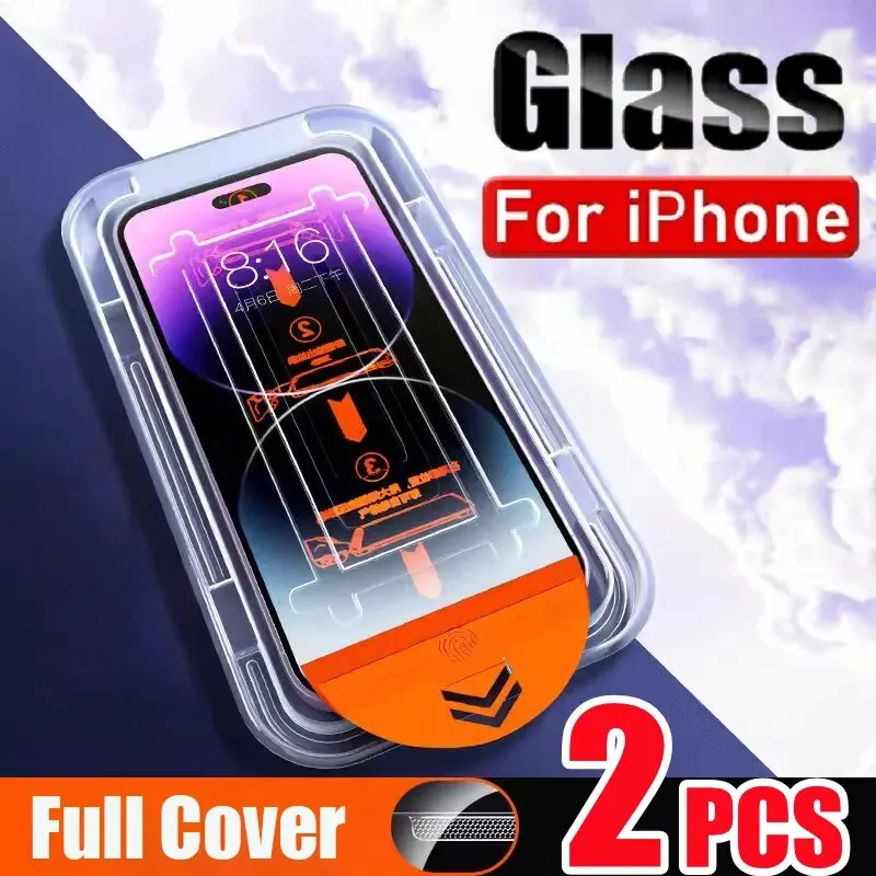 2Pcs Dust Free Installation HD Screen Protector For IPhone 14 11 13 15 Pro Max 15 Plus Glass Film For iPhone X XS MAX XR