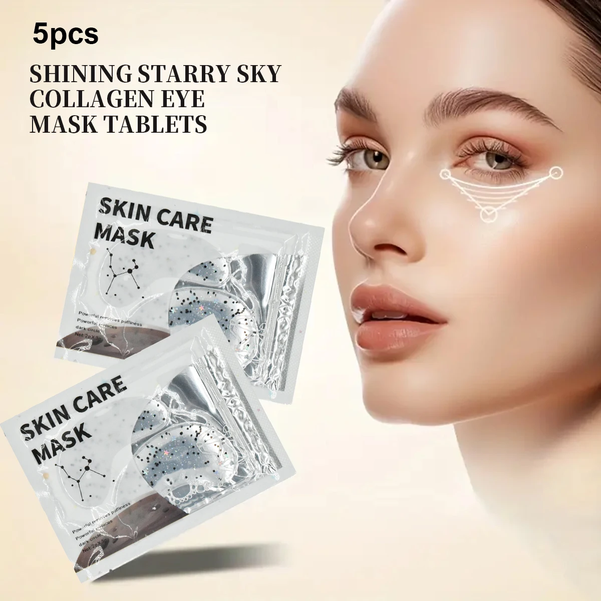 5Pcs/Collagen Eye Mask Sheets, Suitable for Puffy Eyes, Dark Circles, Bags and Wrinkles, Contains Collagen, Relieves Stress, Reduces Wrinkles, Restores Skin Vitality