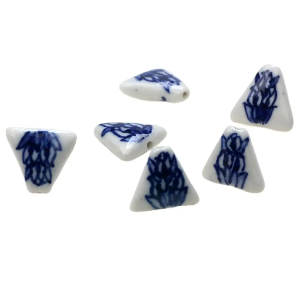 3PCS/Lot Triangle painting Blue and White Ceramic Beads DIY Necklae/Bracelet/Earrings Making Jewelry