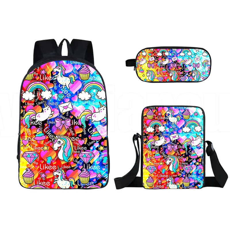 

Harajuku Rainbow Pink Unicorn 3D Print 3pcs/Set pupil School Bags Laptop Daypack Backpack Inclined shoulder bag Pencil Case