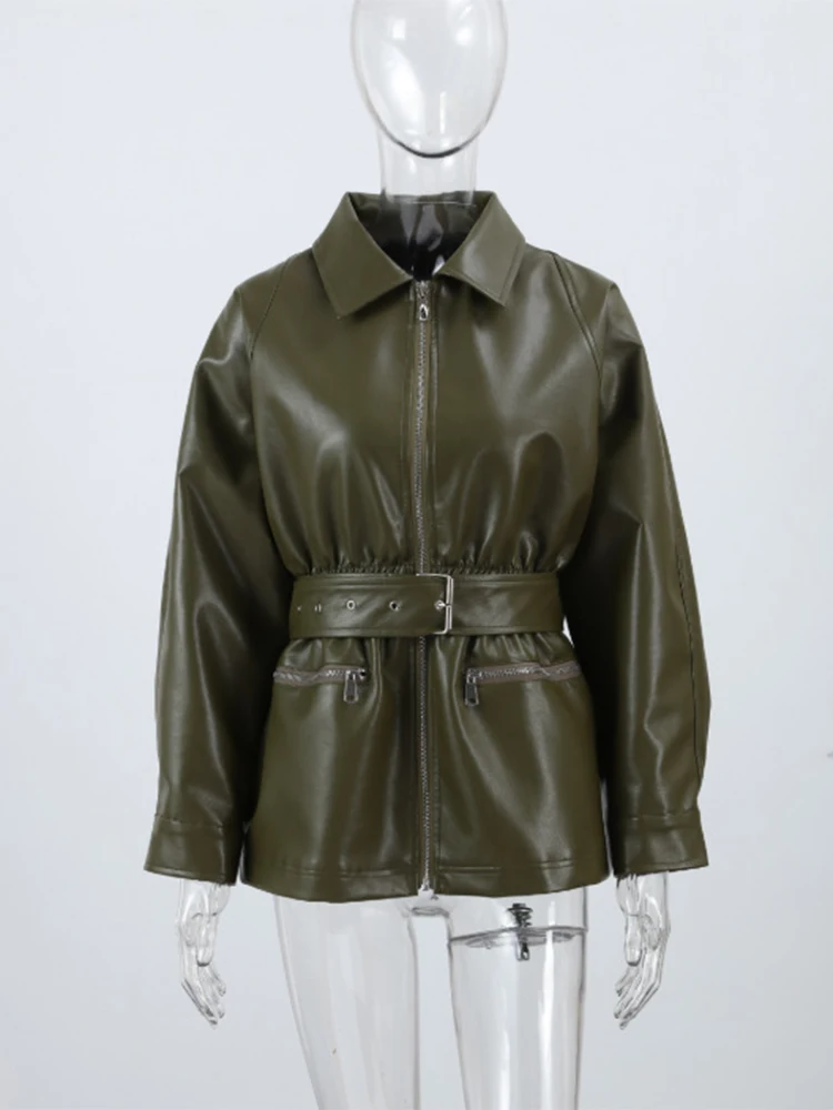 Trendix-Chaqueta de piel sintética para mujer, ropa de abrigo informal de manga larga con solapa, moda urbana, cárdigan de PU Vintage para fiesta, invierno