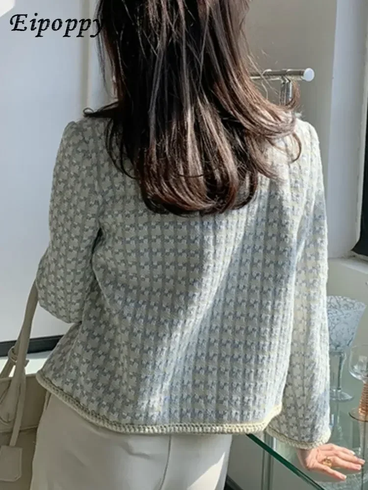 Wysokiej jakości francuski, Vintage mały, zapachowy płaszcz tweedowa kurtka damski wiosna jesień casualowy, smażony krótka w stylu ulicznym płaszcz w kratę