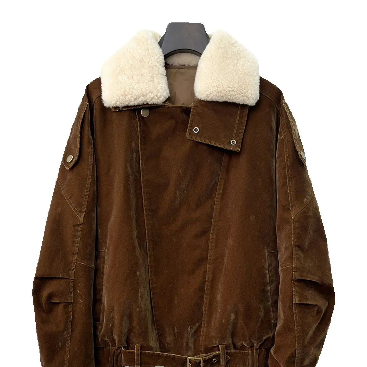 Urban Tour Retro flocked denim wool collar goose down and down style Overcoming coat Short for women 2025 Winter New style