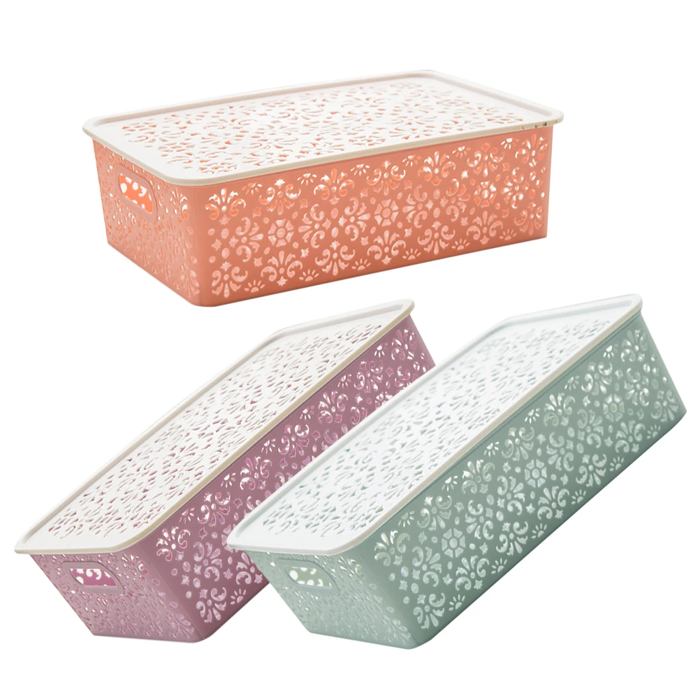 

3pcs Storage Plastic Storage Bin Large Size Blue Purple Pink Kitchen Bedroom Wardrobe Plastic Containers Boxes