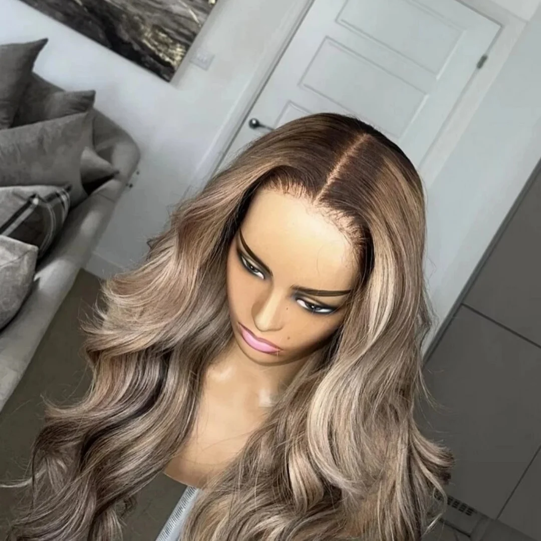 

Парики с объемной волной, темно-каштаново-коричневый парик спереди для женщин, высокая плотность, предварительно выщипанные натуральные волосы, синтетические парики