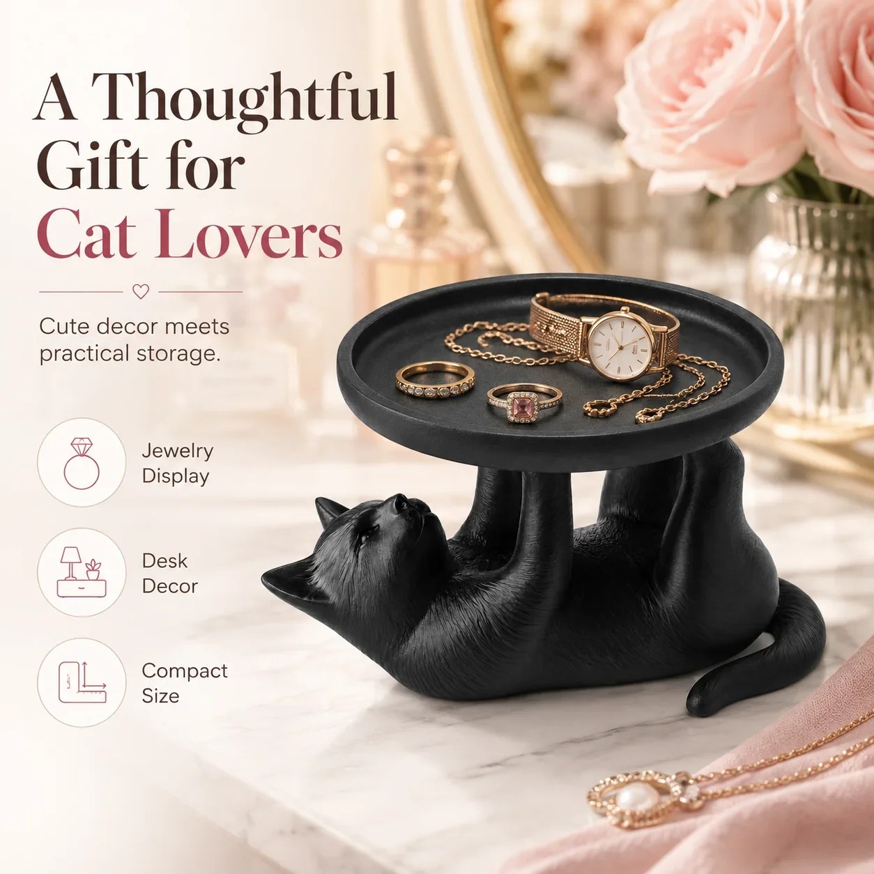 Cat Jewelry Tray, Creative Animal Trinket Dish for Rings Keys Coins, Bedside Table Decor view 4