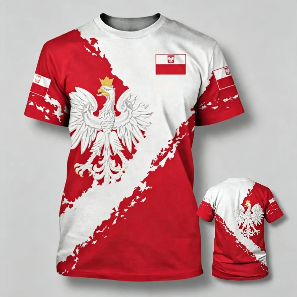 Poland White Eagle 3D Print T Shirt Men Women Vintage Polish Flag National Emblem Short Sleeve Tee Summer Casual Streetwear Tops