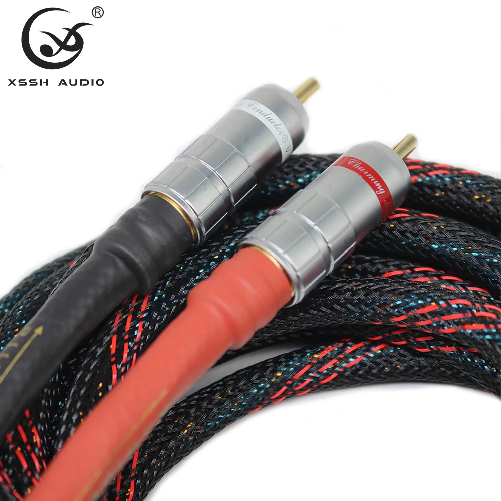 1 زوج 2 قطعة XSSH لتقوم بها بنفسك OEM ODM مرحبا نهاية HIFI اوديوفيلي النحاس النقي ذكر 2RCA إلى 2RCA OFC تمديد إشارة سلك خط الحبال كابل