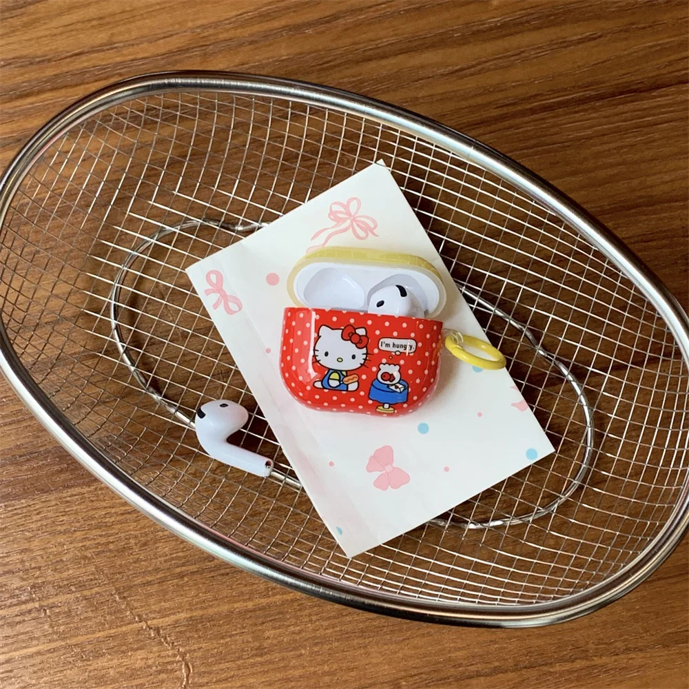 INS 패션 폴카 도트 헬로 키티 이어폰 케이스 보호 커버 (애플 에어팟 4, 3, 2, Pro 2 호환) 헤드폰 케이스