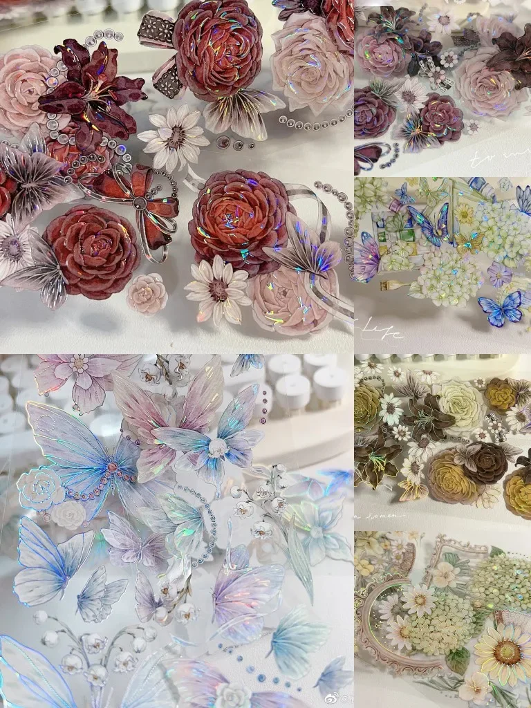 

24 Designs 1 Loop Washi Pink Purple Blue Rose Flower Shiny Pet Tape